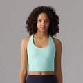 Top deportivo de yoga en verde menta con cuello halter y copas integradas para mujer - S / Azul Seda