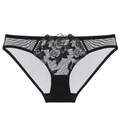 Sexy black floral lace underwear for women with transparent mesh and cotton crotch - S / Black