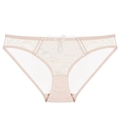 Pale pink low-rise lace panties with floral embroidery and breathable mesh side panels - S / Nude