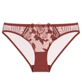 Red-brown floral lace mesh panties for women with rose embroidery and cotton crotch - S / Red