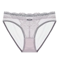 Slip in pizzo lavanda con pannelli in rete e piccolo fiocco su sfondo bianco - M / Grigio Viola