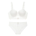 Dettaglio del set di lingerie in pizzo floreale bianco con fibbie metalliche ad anello - Bianco / 75C