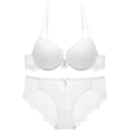 Elegant white lace lingerie set with push-up deep V bra and matching floral lace panties - 70A / White