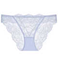 Detalle de ropa interior de encaje floral lila con bordes festoneados y cintura baja - S / Azul claro