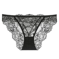 Elegante braga de encaje negro para mujer con motivos florales y ribete de pestañas - S / Negro
