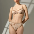 Completo intimo rosa con stampa a cuori pizzo e volant con ferretto da donna - Marrone