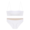Weißes nahtloses Lingerie-Set mit dünnen Trägern und Netzdetail am Taillenbund - S / Set mit weißen Zirkonia