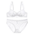 Conjunto de lencería de encaje blanco con jacquard de corazón y tirantes de volantes - 70A / Set de Circonita Blanca