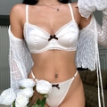 White satin lingerie set with lace bra and matching long sleeve sheer shrug cover-up - White