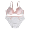 Französisches Retro-Dessous-Set mit rosa-weißem Spitzen-Push-up-BH und passendem Slip - 70B / Weiß Und Hellrosa