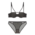 Completo intimo nero in mesh stile francese con ferretto e dettaglio spalline incrociate - S / Set con Zirconia Nera