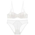 Elegant white lace lingerie set with sheer mesh soft bra and matching mid-rise briefs - 70A / Underwear Set / White