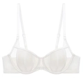 Detail of white sheer mesh bra cup with delicate vertical stripes and shell-like texture - 70A / Tops / White