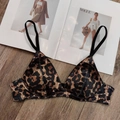 French style leopard print satin wireless triangle bra with thin black straps - S / Tops / Leopard Print
