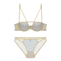 Set lingerie in mesh grigio e giallo stile francese con ferretto morbido e comodo - S / Set Oro