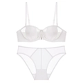 French style white lingerie set with mesh patchwork and metal detail - 70B / Top And Bottom / White
