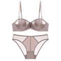 Elegant mauve seamless lingerie set with sheer mesh panels and supportive satin cups - 70B / Top And Bottom / Coffee