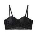 Reggiseno a balconcino in pizzo nero con ferretto e raffinati motivi a foglia ricamati - 70B / Tops / Nero