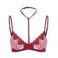 Reggiseno rosso in rete con ricamo a cuore, bordi smerlati e collarino decorativo al collo - 70B / Top Rosso Vino