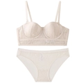Ensemble de lingerie en dentelle beige style français avec bonnets oreilles de lapin - 70B / Haut Et Culotte Assortie / Chair