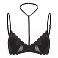Reggiseno in pizzo nero francese con design allacciato al collo e strass scintillanti - 70B / Top Nero
