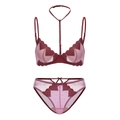 Completo intimo bordeaux con ricamo a cuore e design con choker allacciato - 70B / Top E Mutandine / Set rosso vino