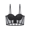 Elegante top de corsé negro con paneles de malla transparente y varillas de soporte - 70B / Tops / Negro