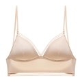 Beige thin ice silk triangle cup wireless bra with hollow strappy details and adjustable straps - Nude