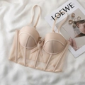 French style nude bustier bra with lace mesh and supportive boning structure - 80B/36B / Tops / 1-Piece / Nude