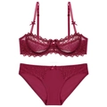 Set lingerie in pizzo floreale bordeaux con reggiseno push-up e slip abbinato da donna - 70A / Set rosso vino
