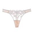 String sexy en dentelle pour femmes avec broderies florales blanches sur mesh beige - Blanc/Nu