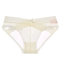 Sexy beigefarbene Damen-Spitzenslips mit Cross-Over-Taille und kleiner Schleife am Bund - S / Beige