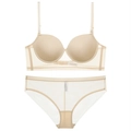 Nahtloses Nude-Netz-Lingerie-Set mit U-förmigem BH und passendem Slip mit niedriger Taille - 70B / Set / Hautfarben