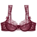 Elegante bordeauxrode kanten beha met beugels, transparante cups en kleine strikjes - 70A / Tops / Bordeauxrood