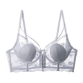 Light blue grey lace longline bralette with floral embroidery and front closure - 70B / Tops / Blue