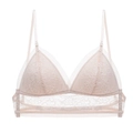Sujetador bralette de encaje rosa claro estilo francés sin aros y bordado floral - S / Color Piel