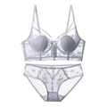 Light purple lace lingerie set featuring a thin French floral bra and matching briefs - 70B / Top And Bottom / Blue