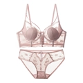 Dessous-Set aus rosa französischer Spitze mit Blumenstickerei und transparentem Mesh - 70B / Rosa Schmuckset