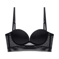 Seamless black push-up bra with sheer mesh side panels and U-back design for women - 70B / Tops / Black