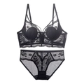 Lace lingerie set with black floral pattern, underwire support bra and matching panty - 70B / Top And Bottom / Black