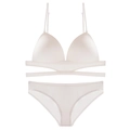 Completo intimo con reggiseno a triangolo e slip avorio senza cuciture e spalline sottili - M / Set / Bianco