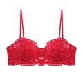 Set di lingerie in pizzo rosso acceso con ricami raffinati e ferretto di supporto - S / Top Rosso