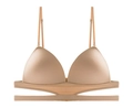 Seamless beige triangle cup bra with adjustable thin straps and hollow decorative band - S / Tops / Nude