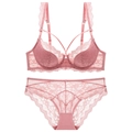 Completo intimo in pizzo rosa antico con reggiseno con ferretto e slip abbinati - 70A / Rosa