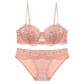 French style light pink lace lingerie set with push-up underwire bra and matching panties - S / Top And Bottom / Pink