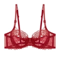Detalle de sujetador de encaje rojo oscuro con bordado floral delicado y transparente - 70B / Tops / Burdeos