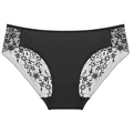 Sexy black low-rise panties with lace embroidery and smooth fabric on white background - Black