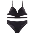Completo intimo nero stile francese con reggiseno a triangolo e spalline incrociate - L / Set / Nero