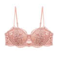 French lace push-up bra in peach pink floral design with underwire support - S / Tops / Pink