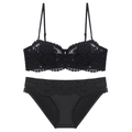 Lace lingerie set with black floral bralette and matching panties on white background - S / Top And Bottom / Black